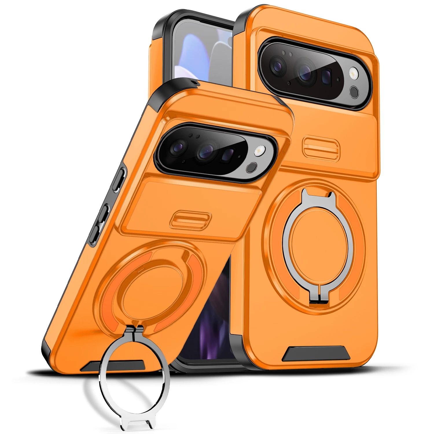 Capa Rígida À Prova De Choque Com Suporte De Anel Para Celular (google Pixel 7 Laranja) E Abertura Por Pressão.