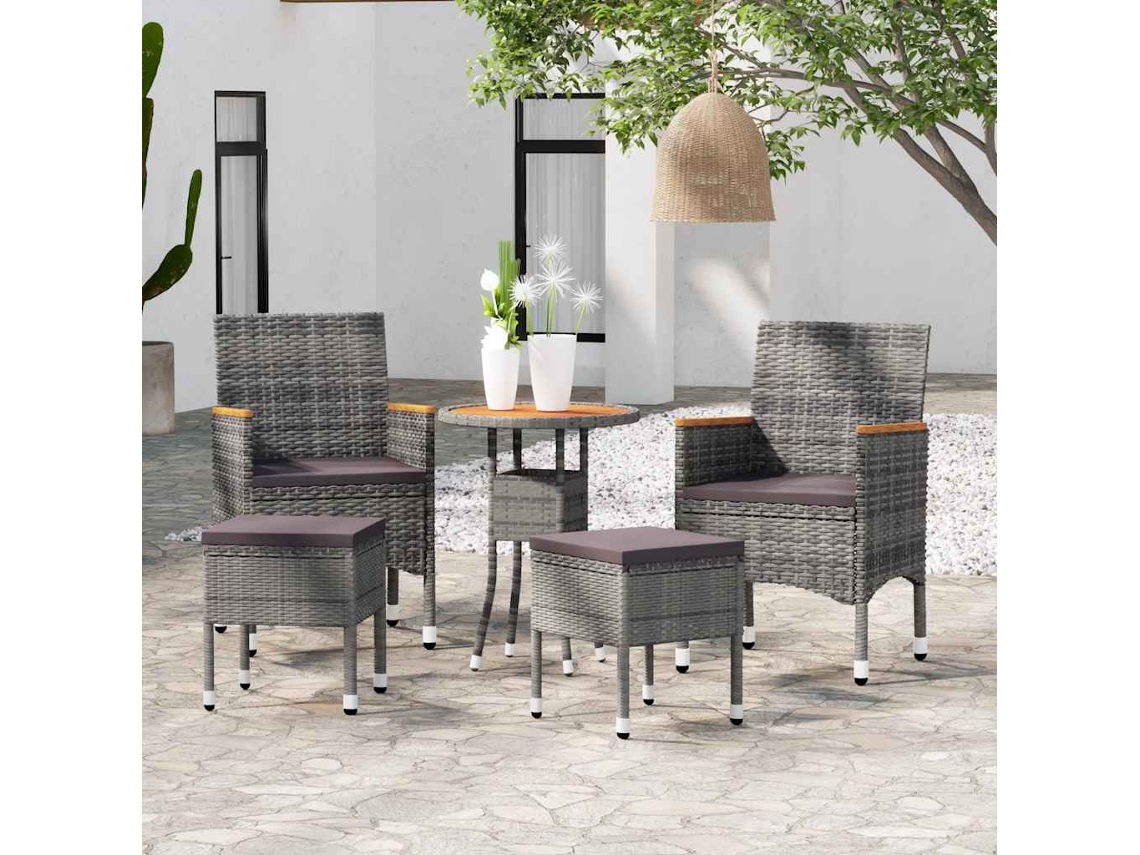 Vidaxl 5 Pcs Conjunto Lounge Para Jardim Vime Pe Cinzento