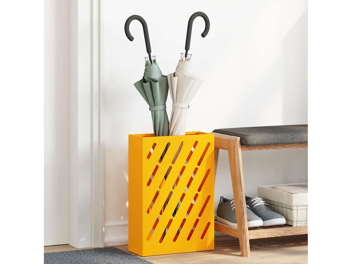 Vidaxl Suporte Para Guarda-chuva De Chuva Amarelo-mostarda Aço