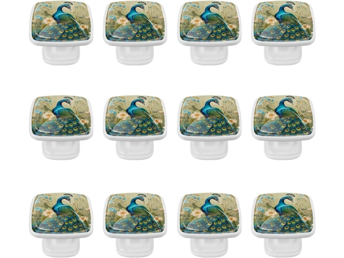 Puxadores Quadrados Para Armários De Cozinha, Puxadores Para Gavetas De Cômoda, 12 Peças, Design Abstrato De Cauda Pena