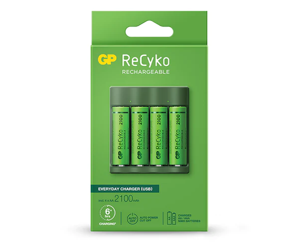 B421 Pacote De Carregador Usb Diário 4 Espaços + 4 Pilhas Recarregáveis 2100Mah Aa Gp