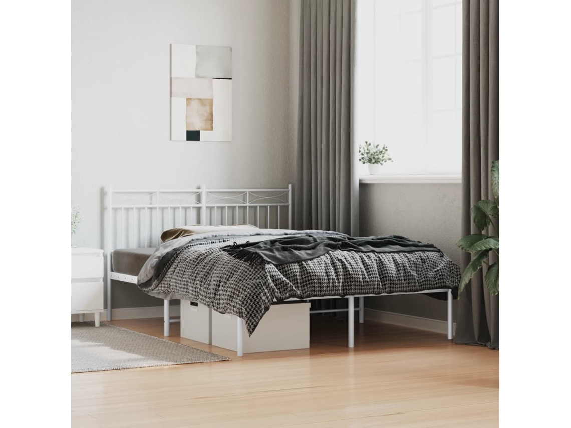 Vidaxl Estrutura De Cama Com Cabeceira 140x200 Cm Metal Branco