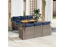 Vidaxl 7 Pcs Conjunto Sofás P/ Jardim C/ Almofadões Vime Pe Cinzento