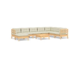 Conjunto de 9 Lounge de Jardim com Almofadões Creme Pinho Maciço MAISON EXCLUSIVE