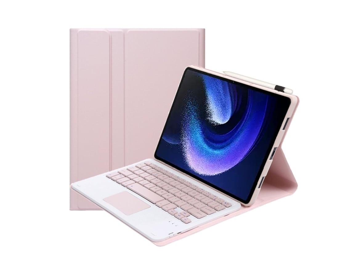 Capa Com Teclado Para Tablet Lurelia, Compatível Com Huawei Matepad11 2021/2023, Rosa, Teclado Bluetooth, Fixação Magnética