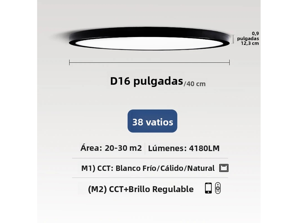 Luminária de Teto Led Inteligente , Controlável Remotamente por Aplicativo. MDUG (preta, 16 Polegadas, 38 W)