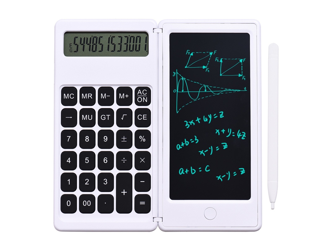 Calculadora Dobrável e Tablet de Escrita Lcd de 6 Polegadas Bloco de Desenho Digital Tela de 12 Dígitos com Botão de Apagamento de Caneta St Branco