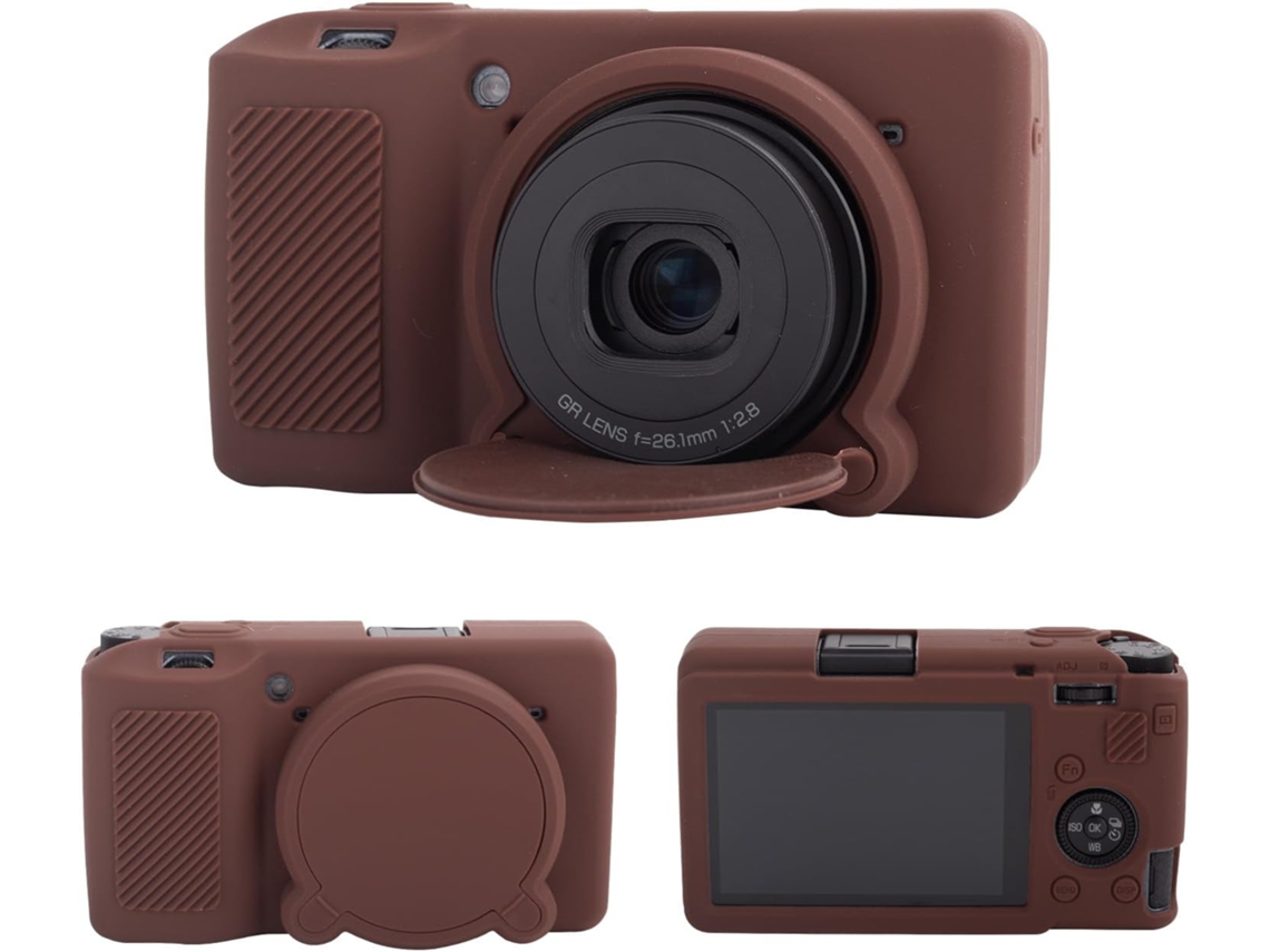 Capa Silicone HEXINYIGJLY para Ricoh Gr Iii/gr Iiixtampa Objetiva Removível, Acesso Tripé Marrom
