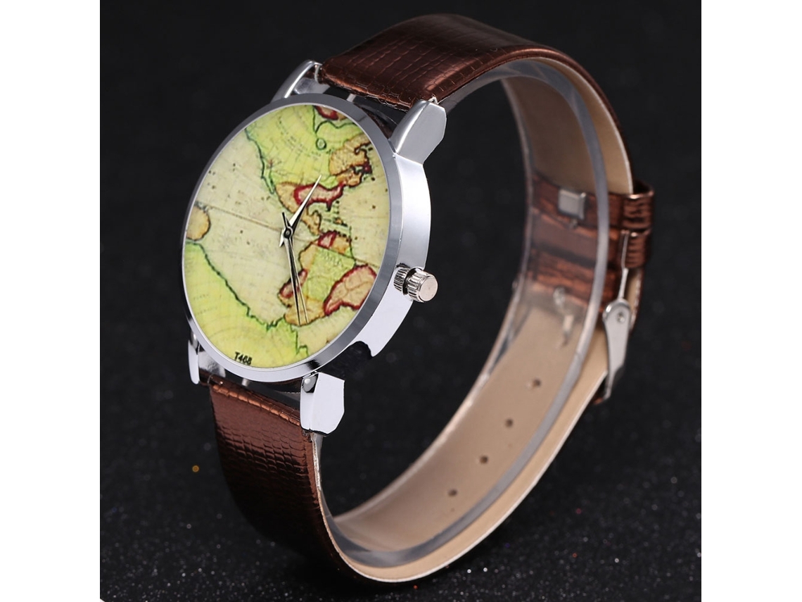 Relógio de pulso analógico em liga metálica com pulseira de couro marrom, modelo casual T468-yx