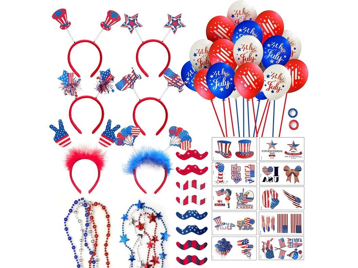 10 Cintas Patrióticas Para Cuello - Gorros Mini Uncle Sam, Estrellas Y Globos Para Fiestas Del 4 De Julio