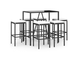 Conjunto 7 de bar para jardim c/ almofadões VIDAXL vime PE preto