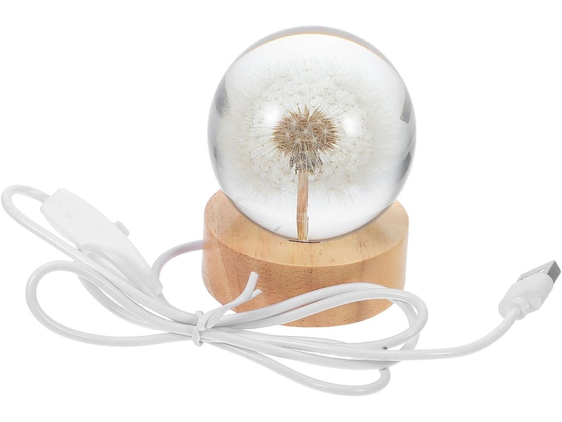 Luminária De Cristal Em Formato Dente-de-leão 6 Cm Com Base Madeira