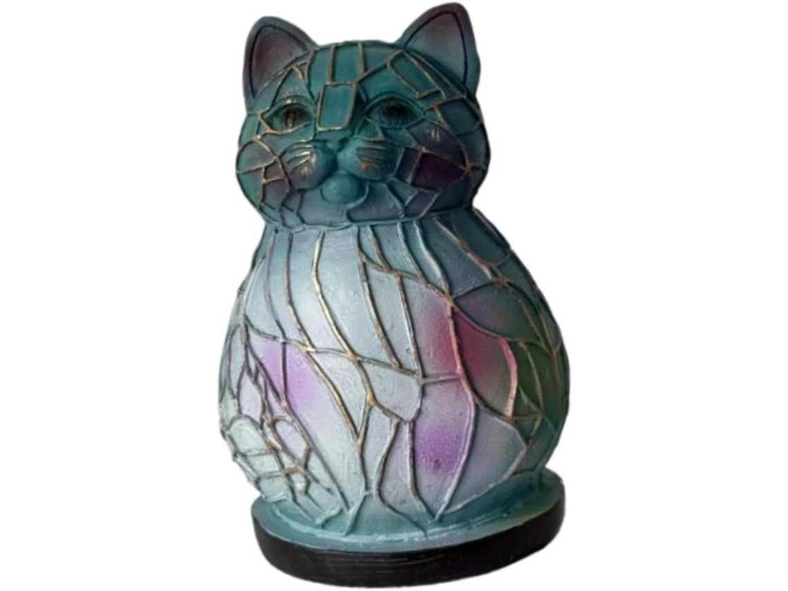 Abajur em formato de gato, luz noturna de LED, escultura decorativa de animal em resina, ideal para o quarto.
