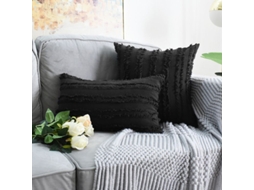 2026 2 Capas de Travesseiro Decorativas Boho com Listras Jacquard de Linho 12x20 Polegadas Preto para Sofá, Quarto e Sala de Estar