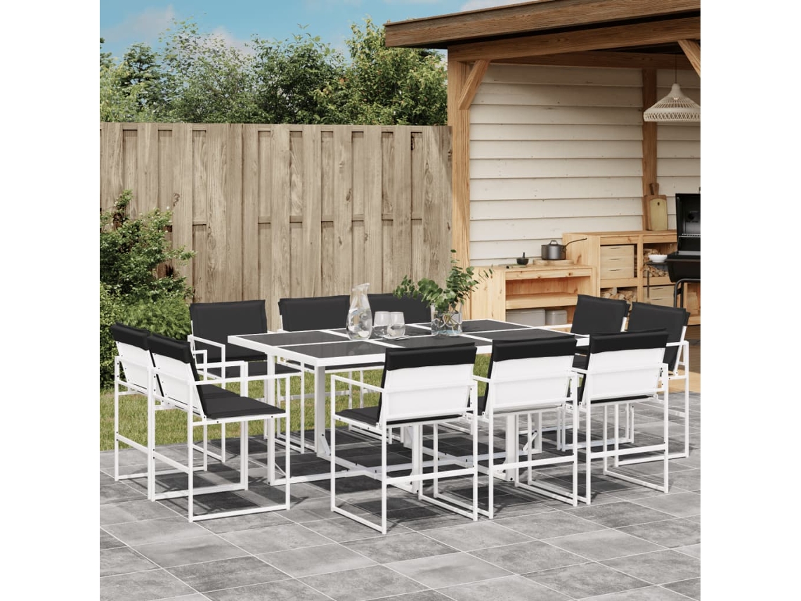 Vidaxl 11 Pcs Conj. De Jantar P/ Jardim C/ Almofadões Textilene Branco