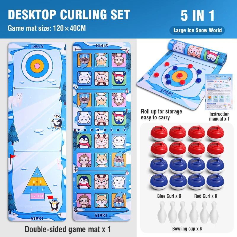 Jogo de Curling Interativo de Mesa para Pais e Filhos, Ideal para Uso Interno. Presente Perfeito para Crianças. MDUG (azul)