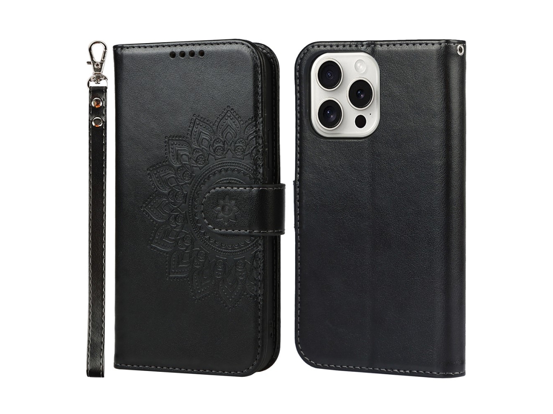 Capa Para Iphone 15 Pro Pele Sintética Preto