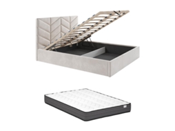 Cama Com Cofre Justani VENTE-UNIQUE.PT Creme 200 X 200 Cm - Com Colchão - Com Estrado
