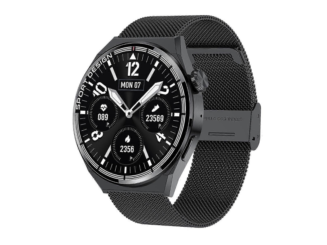 Relógio Inteligente Hdt Max Com Mostrador Preto De 1,60 Polegadas, Pulseira De Aço Milan, Resistência À Água Ip68 E Suporte Para Chamadas Bluetooth.