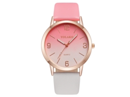 Relógio de Pulseira Feminino Fashion Gradiente Quartzo Pulseira Couro Pu Rosa+cinza