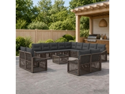 Vidaxl Conjunto De Sofá De Jardim 14 Unid. Cinzento Vime Pe
