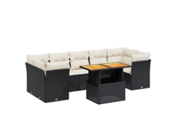 Conjunto 8 Sofás de Jardim com Almofadões VIDAXL Vime Pe Preto