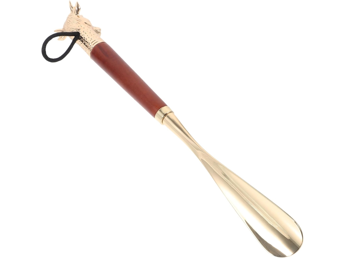 Calçadeira Longa Em Liga Metálica E Madeira Com Decoração De Vaca, 32 Cm De Comprimento, Acessório Prático Para Calçados.