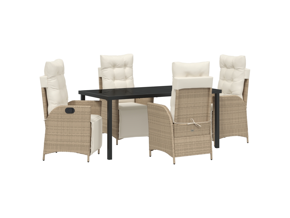 Conjunto 5 De Jantar De Jardim Vidaxl Bege Rattan Poliéster