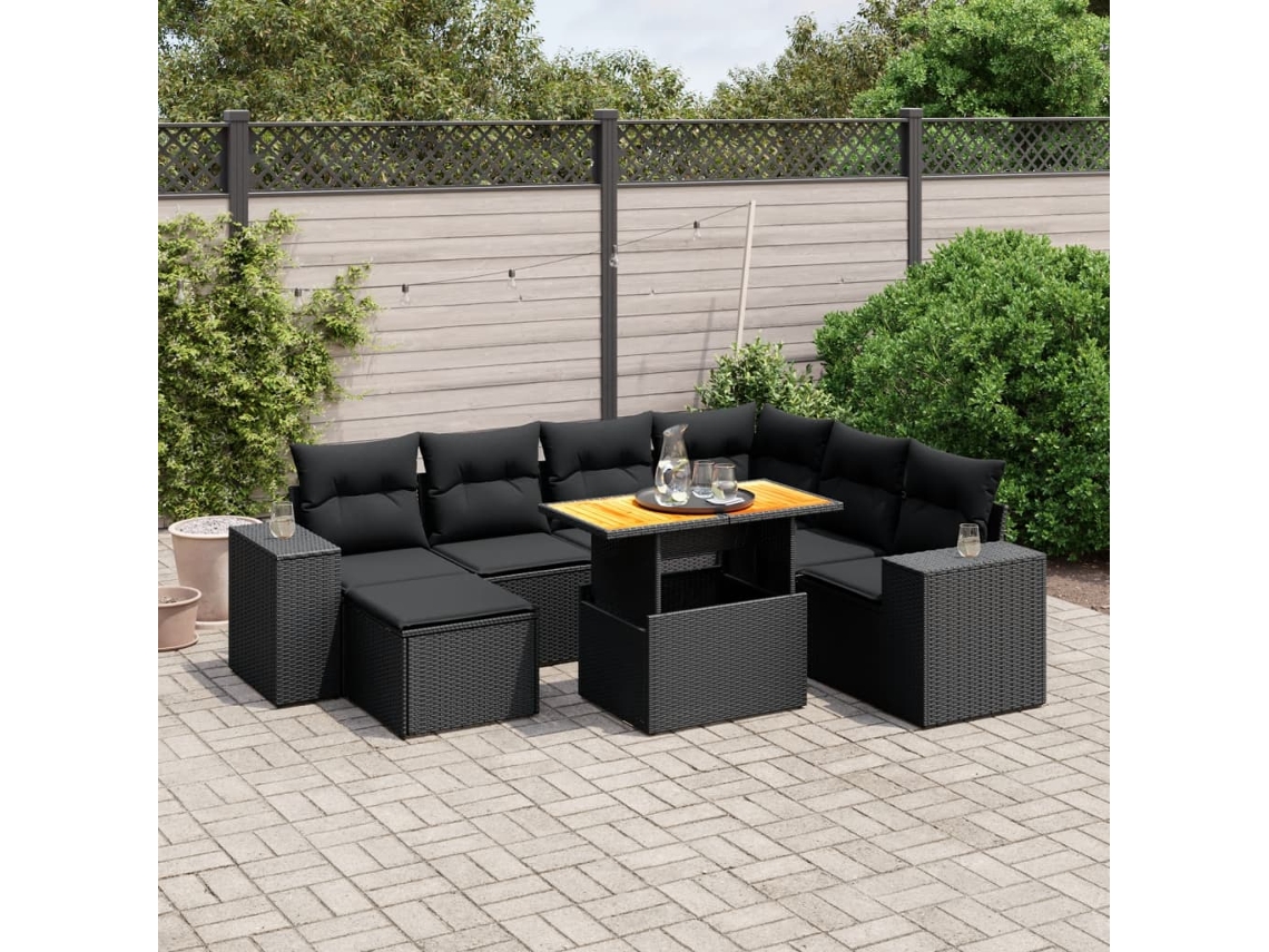 Vidaxl 8 Pcs Conjunto Sofás De Jardim Com Almofadões Vime Pe Preto