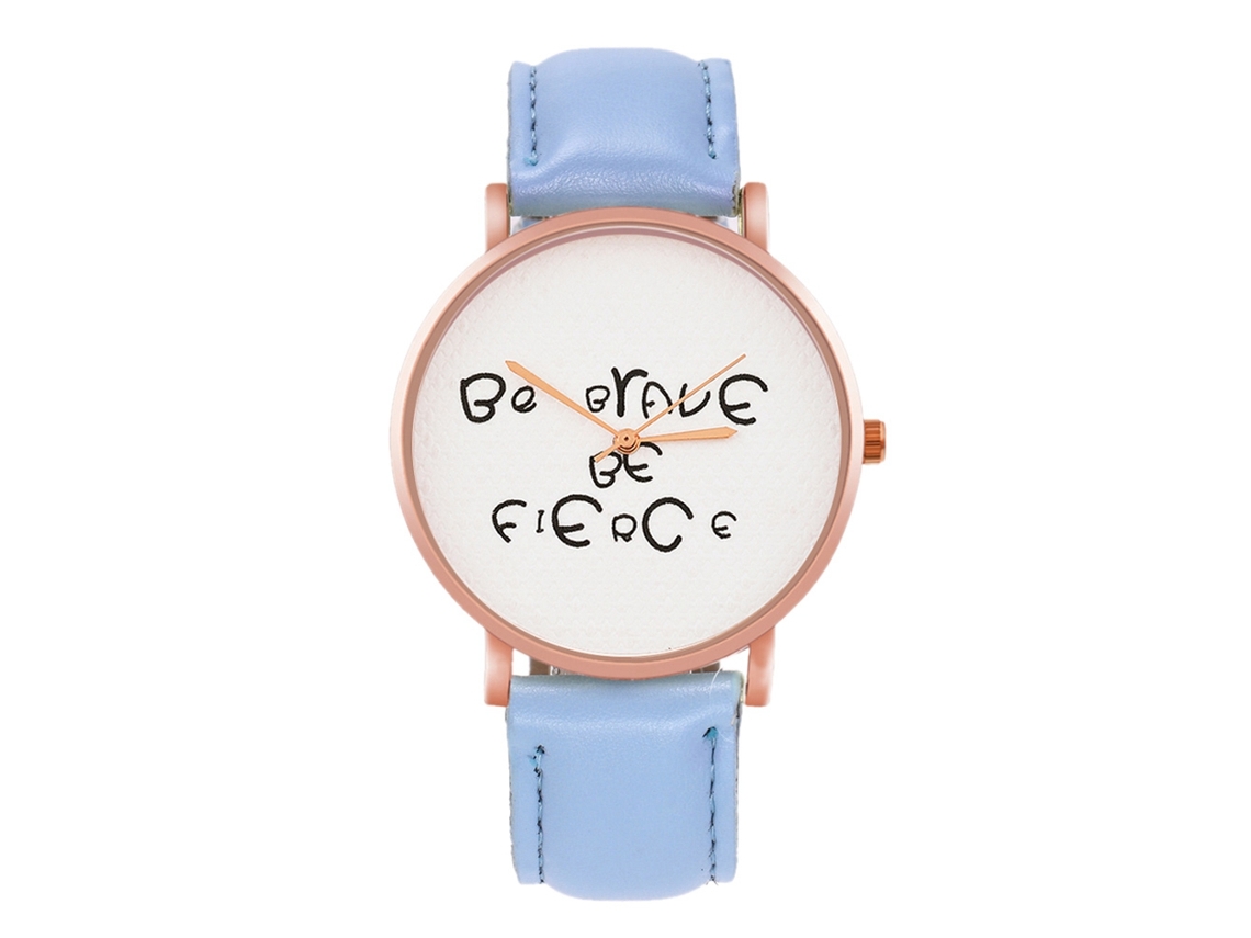 Relógio de pulso para casal com pulseira de couro PU, mostrador redondo moderno, quartzo azul claro.