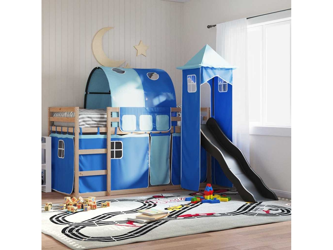 Vidaxl Beliche Com Escorrega E Cortinas 80x200 Cm Azul