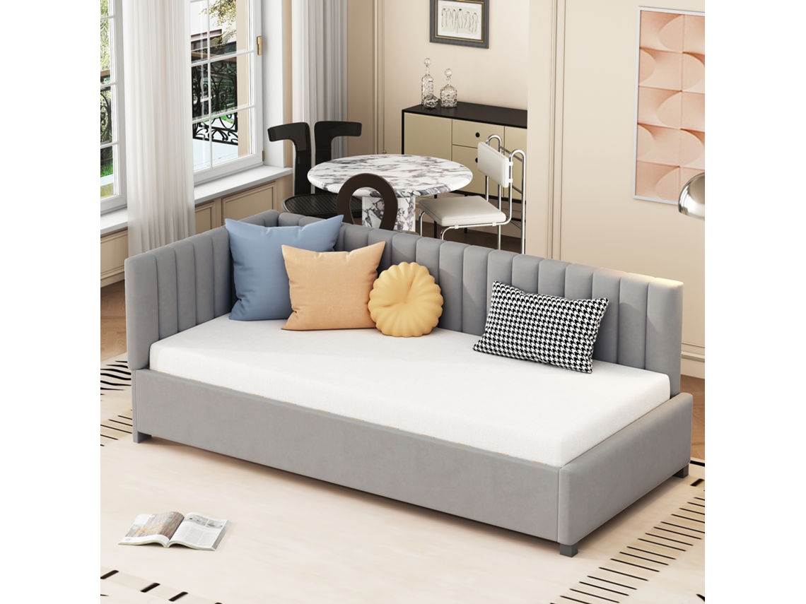 Sofá Cama Polster 90x200 Base Lamelas Tecido Seda Suave Cinza