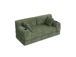 Sofá-camas 2 Lugares Em Veludo Comprimido, Estrutura Metálica, Espuma Densa, 2 Porta-copos, 4 Bolsos Laterais, Ideal Para Salas Pequenas.