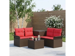 Vidaxl Conjunto De Sofás 6 Unid. 4-número De Lugares Marrom E Vermelho