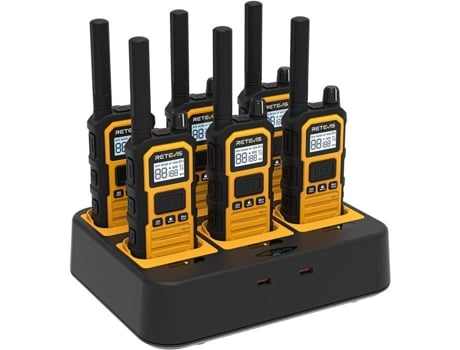 Retevis RB648P Walkie Talkie à prova d'água IP67, longo alcance, carregador de 6 canais, chamadas em grupo, 2000mAh, com visor LCD para canteiros de obras.
