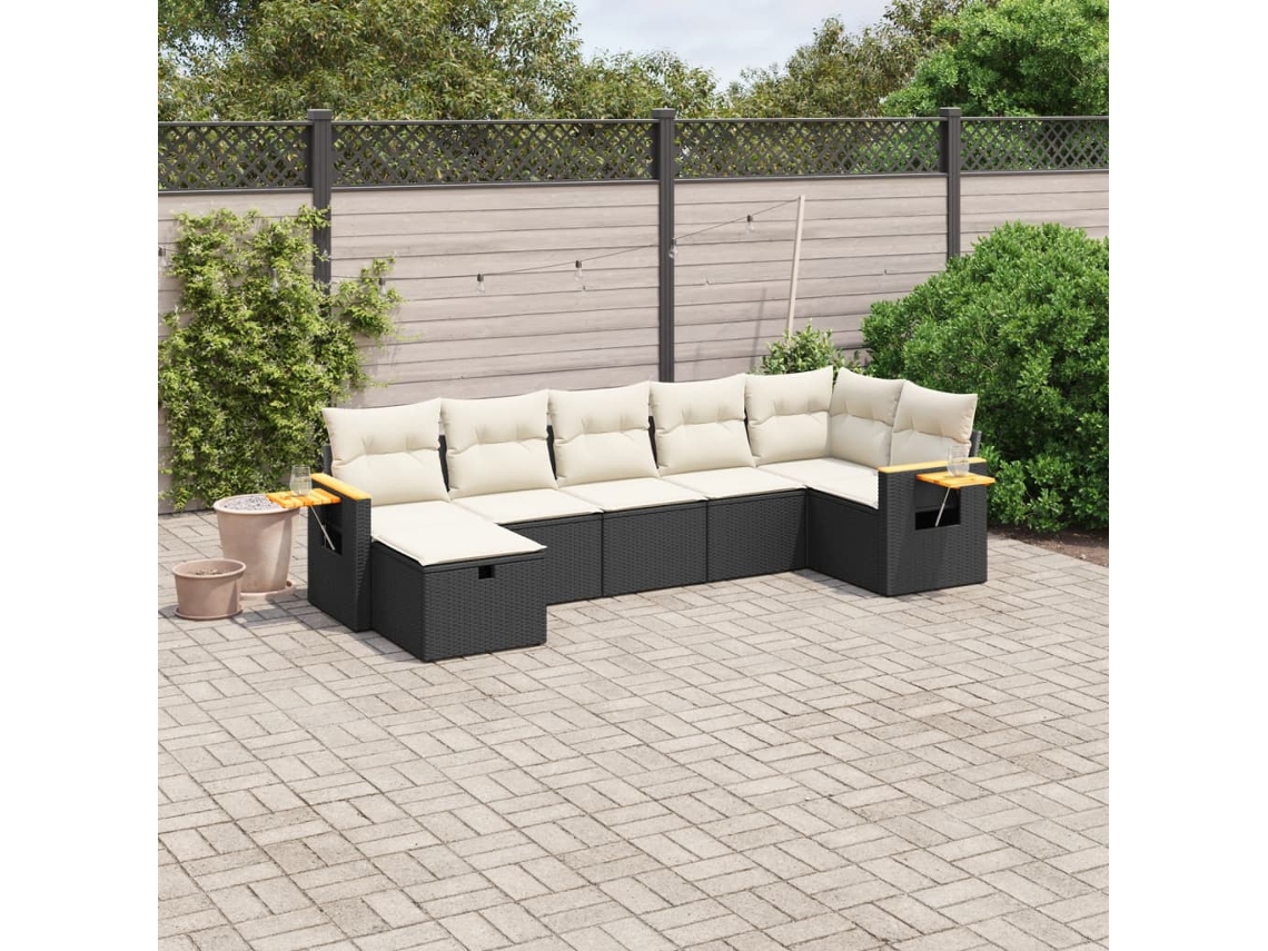 Vidaxl 7 Pcs Conjunto De Sofás P/ Jardim C/ Almofadões Vime Pe Preto