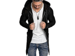 Chaqueta Larga Para Hombre Con Capucha Cremallera Sudadera Abrigo Invierno Manga Larga Negro L