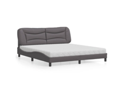 Vidaxl Cama Com Colchão Hvar 180x200 Cm Couro Artificial Cinza