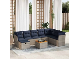 Vidaxl 9 Pcs Conjunto Sofás P/ Jardim Com Almofadões Vime Pe Cinzento