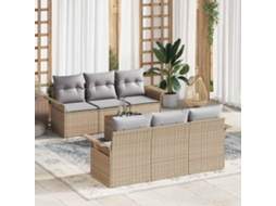 Vidaxl Conjunto De Sofá De Jardim 7 Unid. Bege Vime Pe