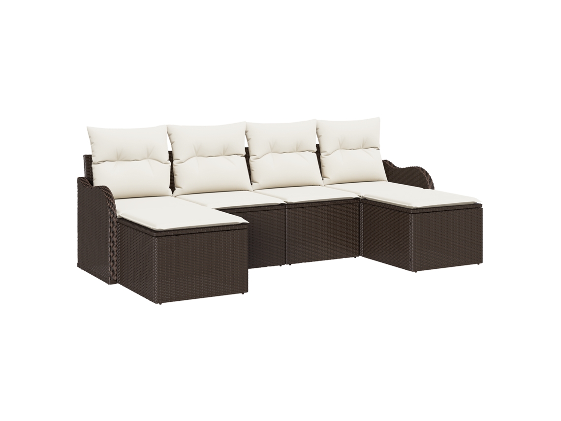 Conjunto 6 Conjunto De Assentos Para Exterior Vidaxl Castanho Vime Pe (231 X 117 X 69 Cm)