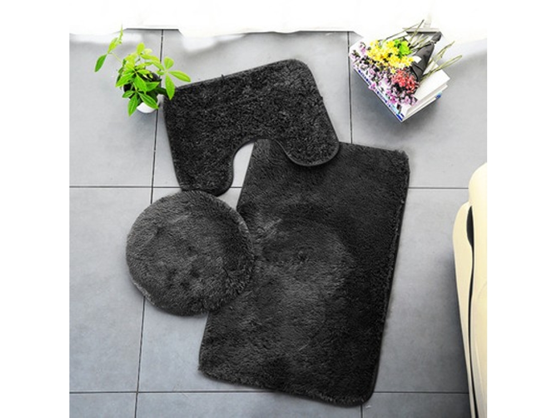 Tapetes de Banho Antiderrapantes Absorventes de Secagem Rápida para Decoração de Banheiro Preto EVELTEK Threexset