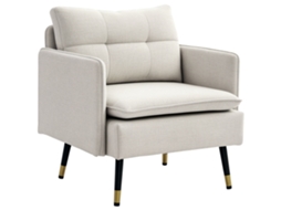 Poltrona Sala de Estar, relax, com apoio de braços, assento acolchoado, pés de aço, 76x68x80 cm, creme