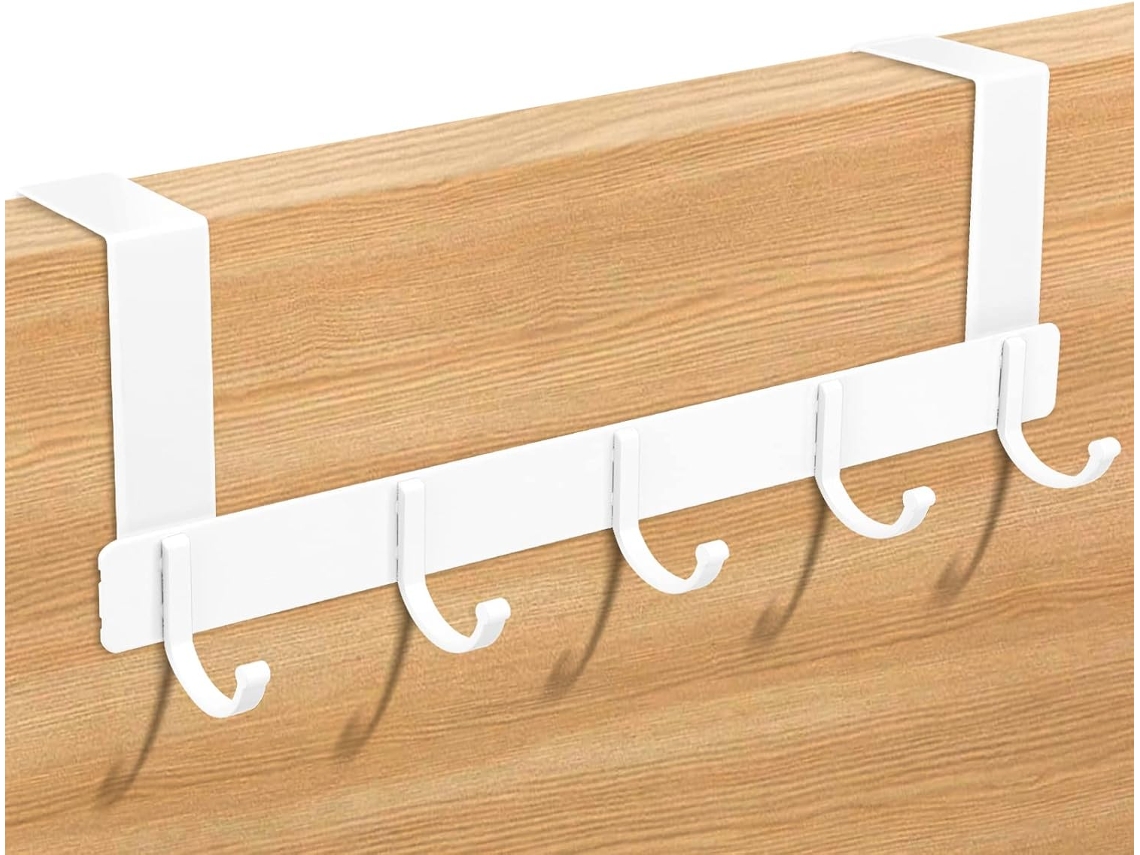 Cabide para Chapéu e Casaco Porta, Gancho de Porta em Aço Inoxidável, Cabide para Pendurar Chapéu e Casaco Porta, com 5 Ganchos BRILVIBERA (branco)