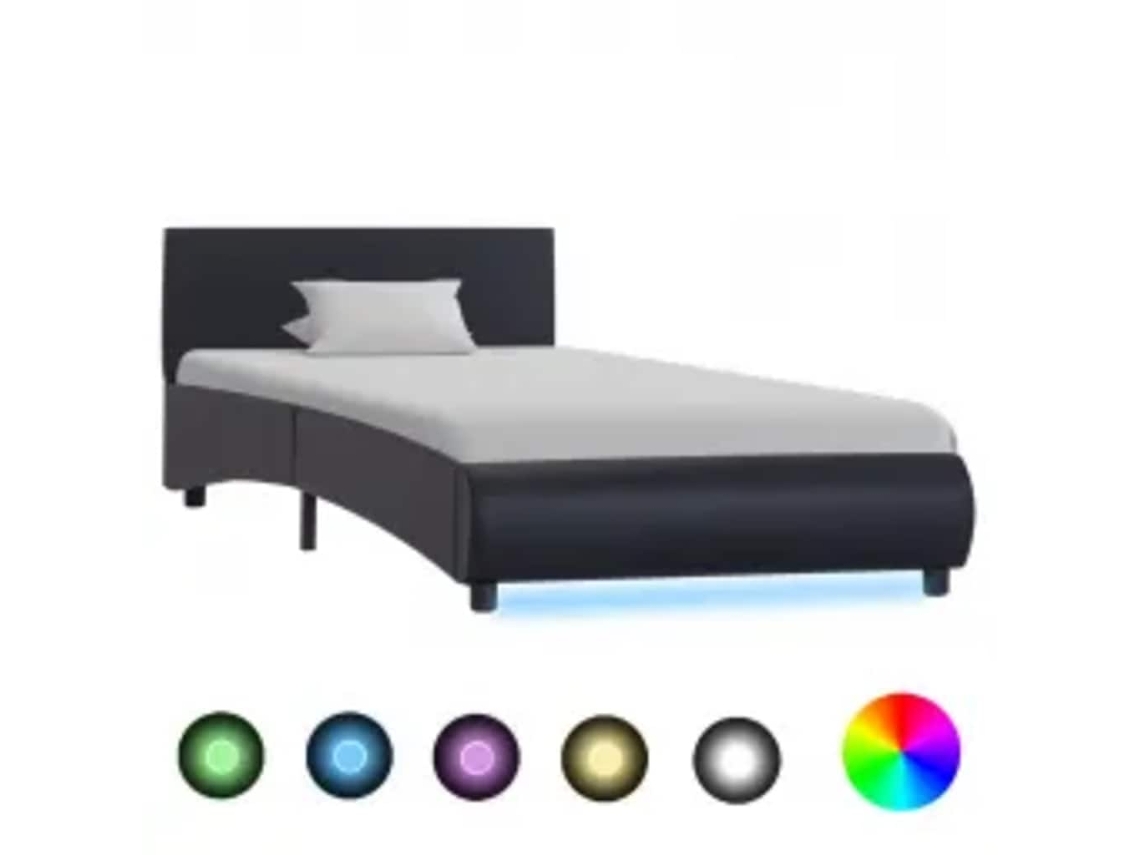Vidaxl Estrutura De Cama Com Led 100x200 Cm Couro Artificial Preto