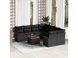 Vidaxl Conjunto De Sofá De Jardim 9 Unid. Preto Vime Pe