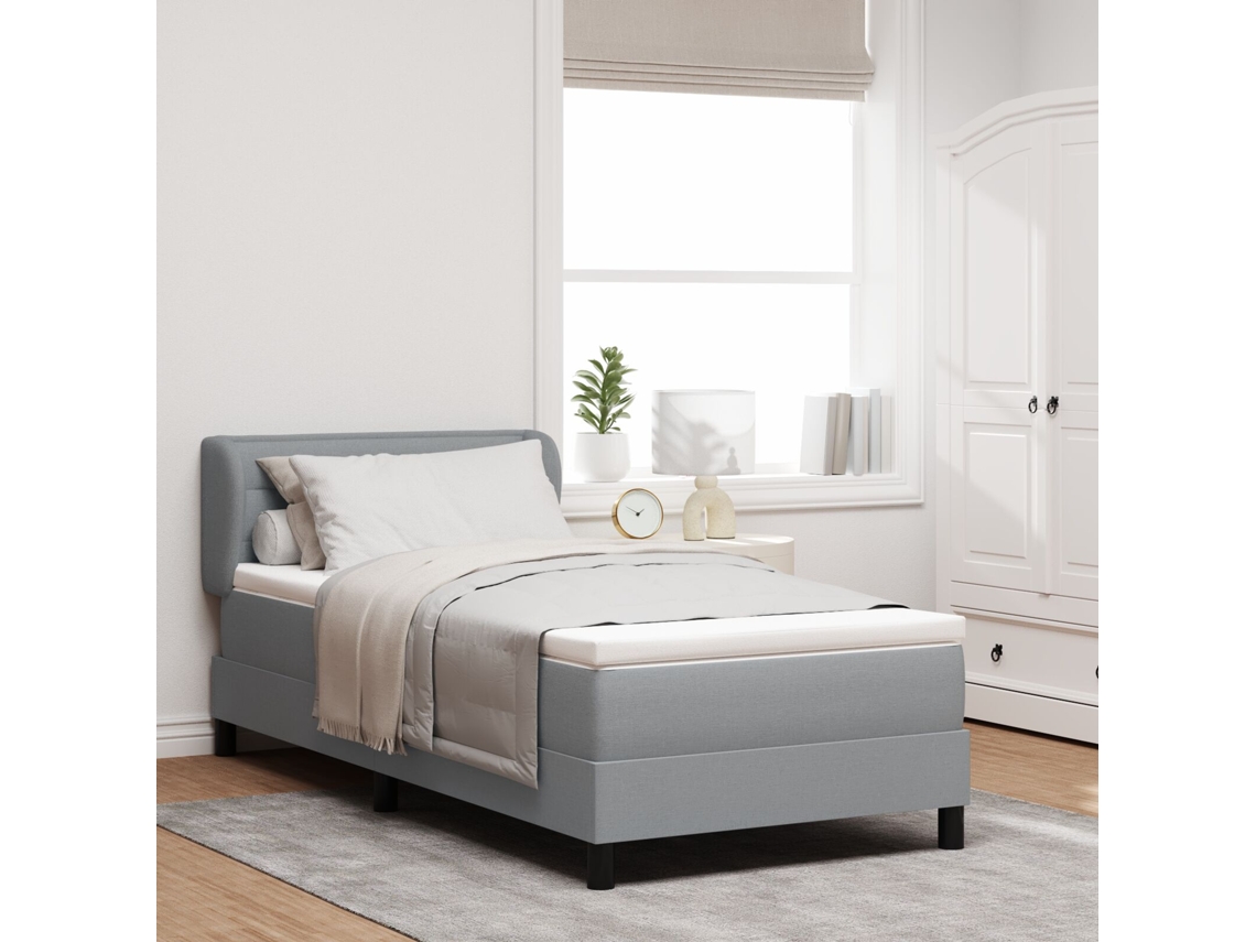 Cama Box Spring Com Colchão Cinza Claro 80x200 Cm Tecido