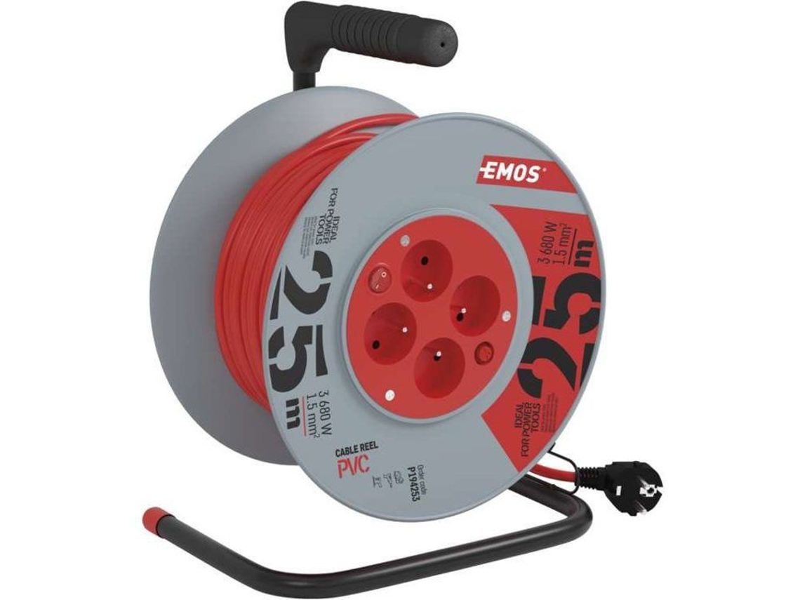 Cabo Emos PVC em tambor chaveado, 4 conectores, 25 m, 1,5 mm²