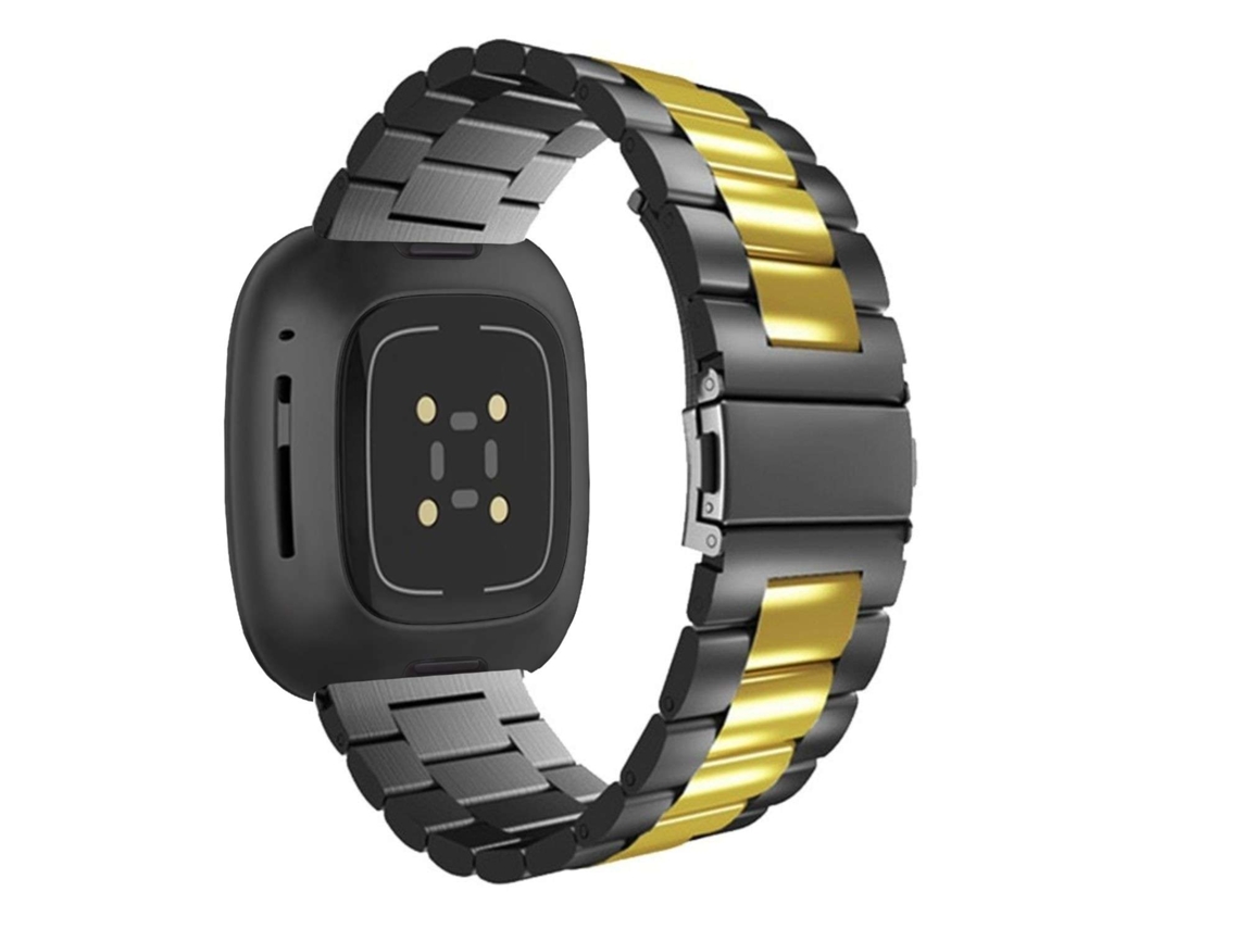 Bracelete Aço Inoxidável Adaptável Preto e Dourado para Fitbit by Google Versa Lite