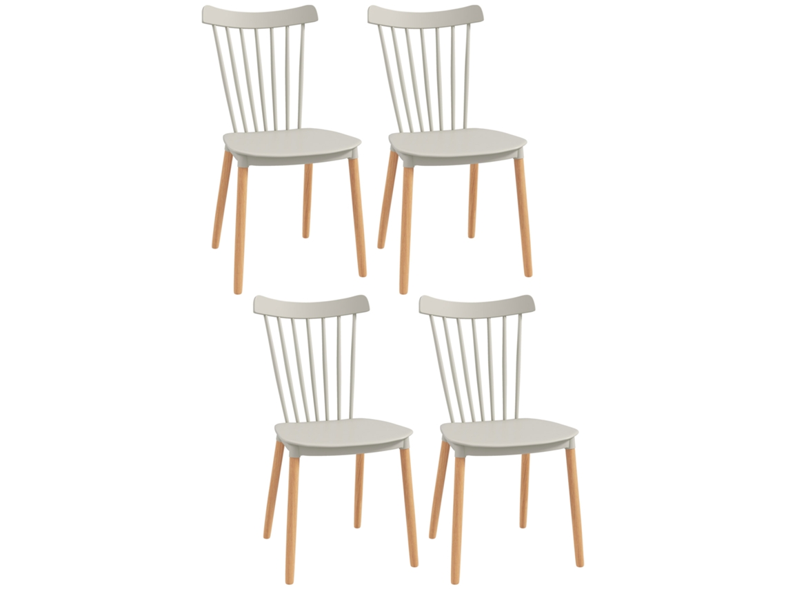Conjunto De 4 Cadeiras Pp E Madeira De Faia Cor Cinza Claro 43x52,5x83 Cm Homcom